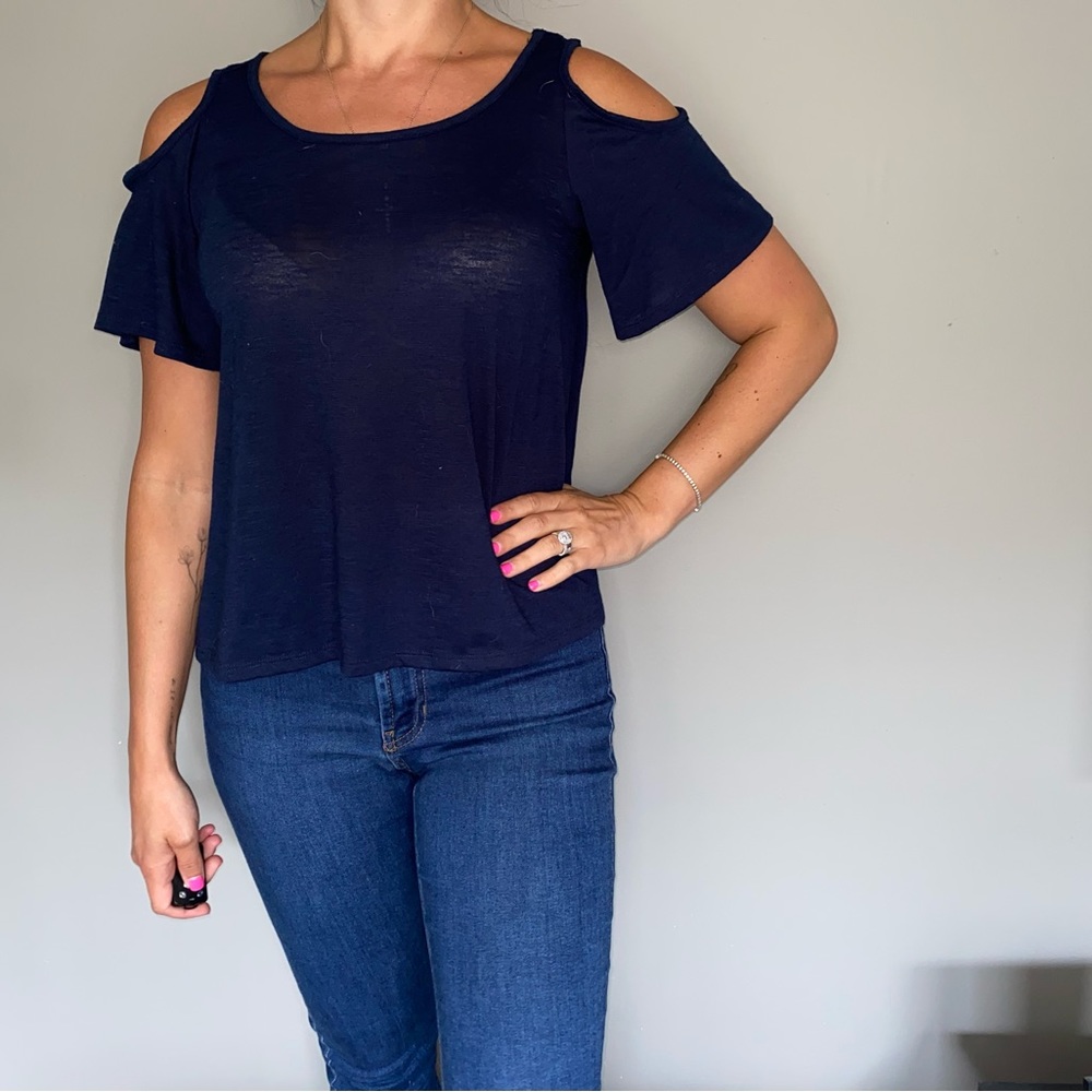 Navy Blue Open Shoulder Tee